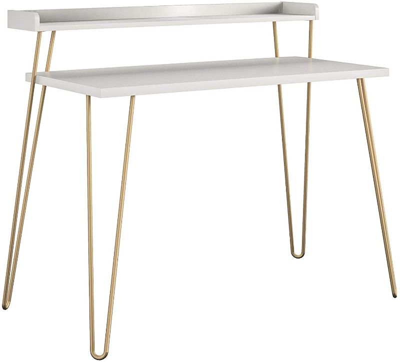 Photo 1 of Ameriwood Home Haven Retro Riser, Desk, White with Gold Legs
