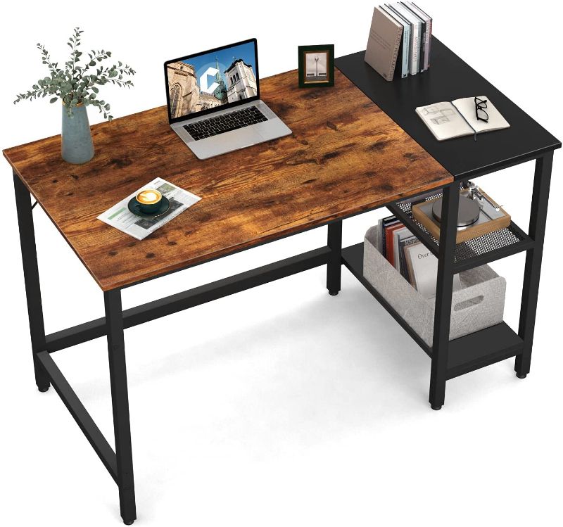 Photo 1 of CubiCubi Computer Home Office Desk, 63 Inch Small Desk Study Writing Table with Storage Shelves, Modern Simple PC Desk with Splice Board, Black/Walnut
