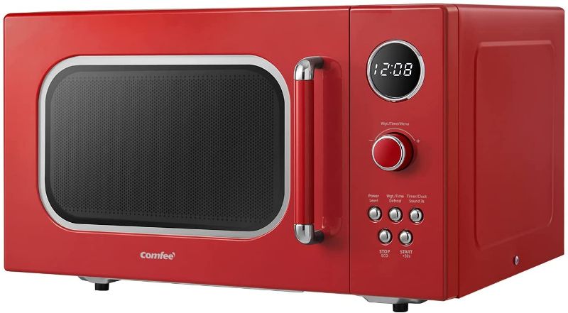 Photo 1 of **DAMAGED**
COMFEE' CM-M093ARD Retro Microwave with 9 Preset Programs, Fast Multi-stage Cooking, Turntable Reset Function Kitchen Timer, Mute Function, ECO Mode, LED digital display, 0.9 cu.ft, 900W, Red
