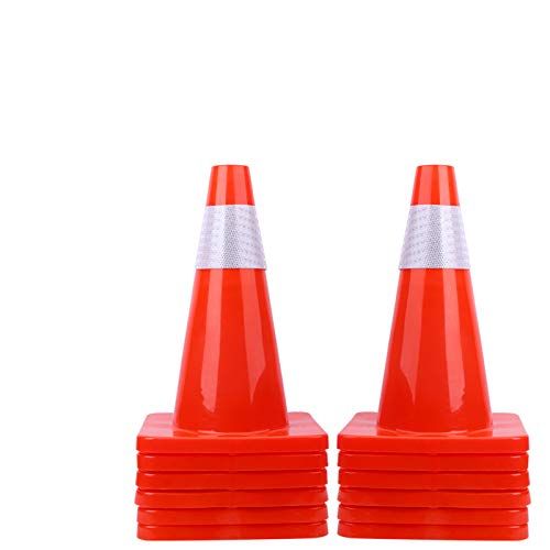 Photo 1 of [ 12 Pack ] 28" Traffic Cones PVC Safety Road Parking Cones Weighted Hazard Cones Construction Cones for Traffic Fluorescent Orange w/4" Reflective Strips Collar
