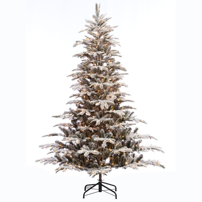 Photo 1 of 7 1/2 Ft. Pre-lit Aspen Green Fir Flocked Artificial Christmas Tree 700 UL Listed Clear Lights
