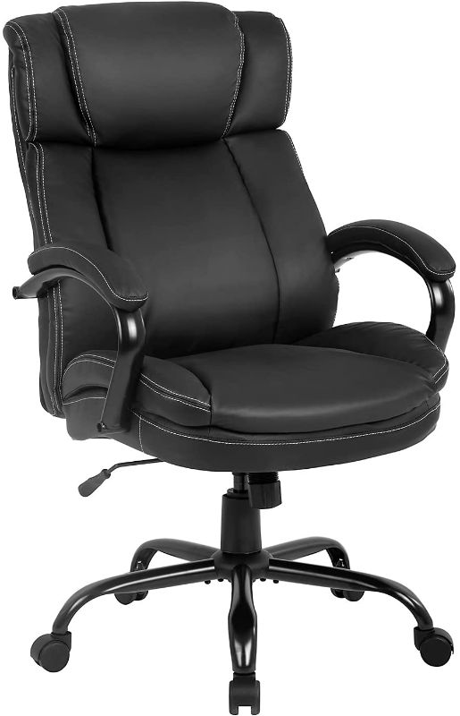 Photo 1 of Big and Tall Office Chair 500lbs Wide Seat Ergonomic PU Leather Desk Chair Adjustable Rolling Swivel Executive Computer Chair with Lumbar Support Headrest Task Office Chairs for Heavy People (Black)
