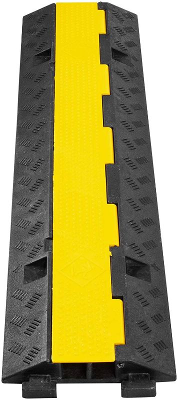 Photo 1 of 1 Pack Rubber Cable Ramp Protective Cover 2 Channel 12000Lbs Load Capacity Traffic Speed Bump Wire Cord Ramp Driveway Guard Warehouse Protector for Indoor Outdoor (M-2 Channel Rubber Cable Ramp)
