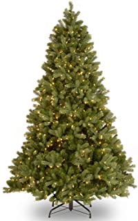 Photo 1 of National Tree Company Pre-Lit 'Feel Real' Artificial Full Downswept Christmas Tree, Green, Douglas Fir, White Lights, Includes Stand, 6.5 feet
