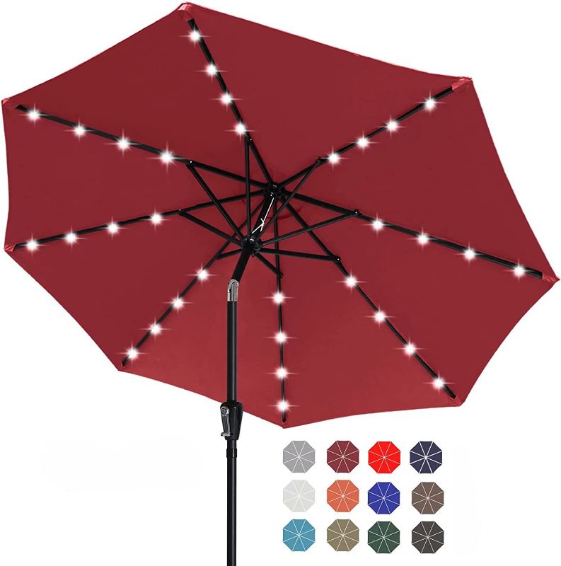 Photo 1 of 9FT Patio Umbrella Ourdoor Solar Umbrella Burgundy