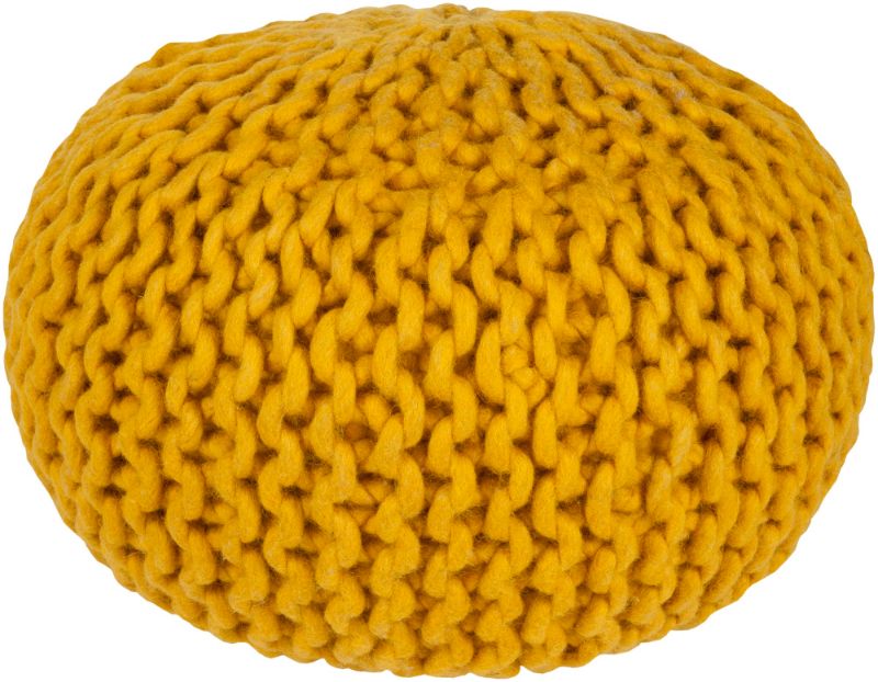 Photo 1 of 20" Yellow Crochet Pattern Knitted Decorative Indoor Oval Pouf Ottoman
