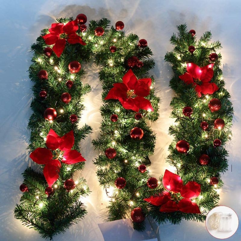 Photo 1 of Christmas Illuminate Garland, 8.8 ft Christmas Rattan Christmas Artificial Flower Vine Plants Christmas Outdoor Decorations, Christmas Garland with Pre-Lit Battery Operated (Battery Not Include)
