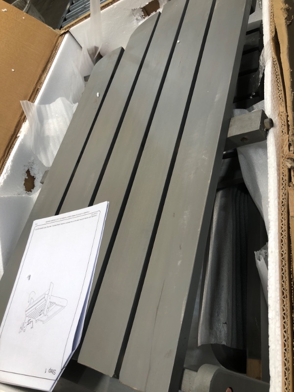 Photo 1 of **parts only *** Walker Edison Sully Classic Solid Acacia Wood Outdoor Folding Adirondack Chair, 38 Inch, Grey Wash
