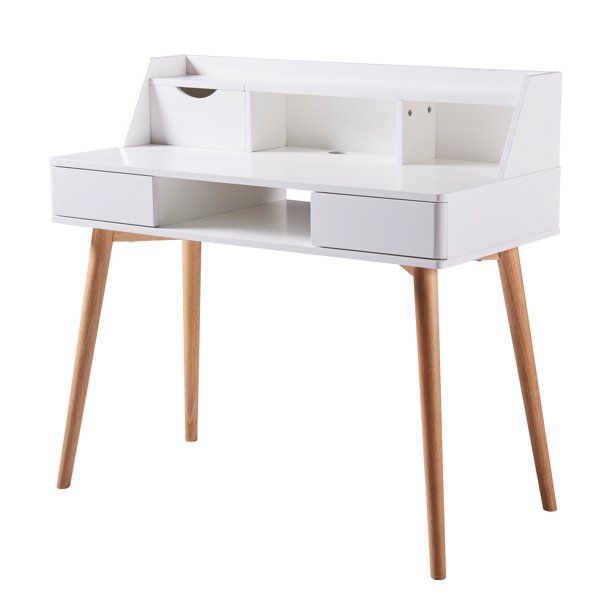 Photo 1 of Versanora Creativo Wooden Computer Desk with Drawers, White/Natural
