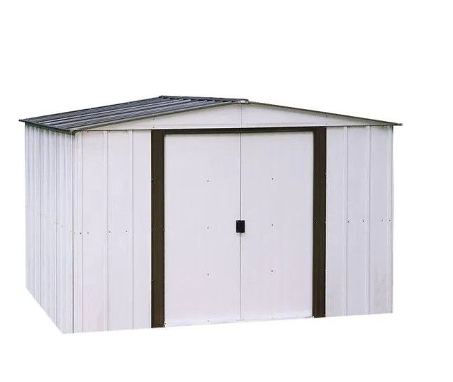 Photo 1 of ***PARTS ONLY***Arrow
Newport 10 ft. x 12 ft. 2-Tone Eggshell and Coffee Galvanized Metal Shed with Sliding Lockable Doors