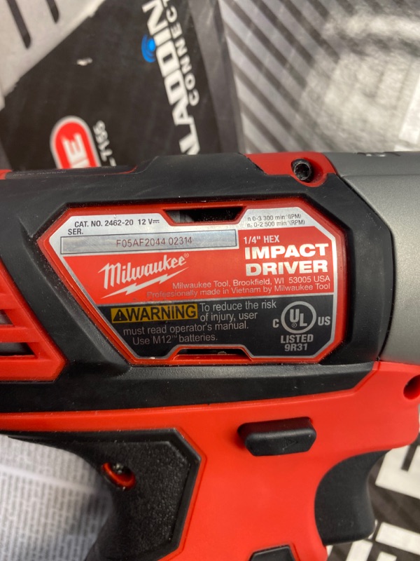 Photo 2 of 
Milwaukee
M12 12-Volt Lithium-Ion Cordless 1/4 in. Hex Impact (Tool-Only)