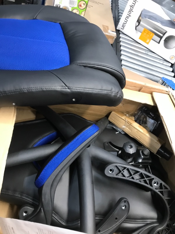 Photo 2 of **incomplete*** OFM Essentials Collection High-Back Racing Style Bonded Leather Gaming Chair, Blue (ESS-3086-BLU)