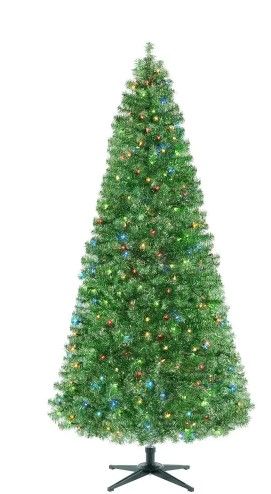 Photo 1 of Home Accents Holiday
7 ft Silver and Green Tinsel Spruce LED Pre-Lit Artificial Christmas Tree with 300 SureBright Color Changing Mini Lights
//tested, powers on