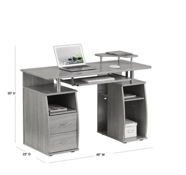 Photo 1 of **parts only ** TECHNI MOBILI
48 in. Rectangular Gray 2 Drawer Computer Desk with Keyboard Tray