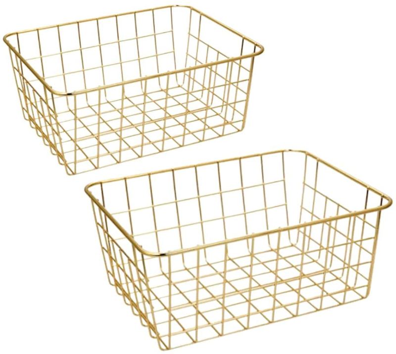 Photo 1 of Wire Baskets, Gold 2 Pack Wire Basket, Organizing Storage Crafts Decor Kitchen (Gold Copper)
