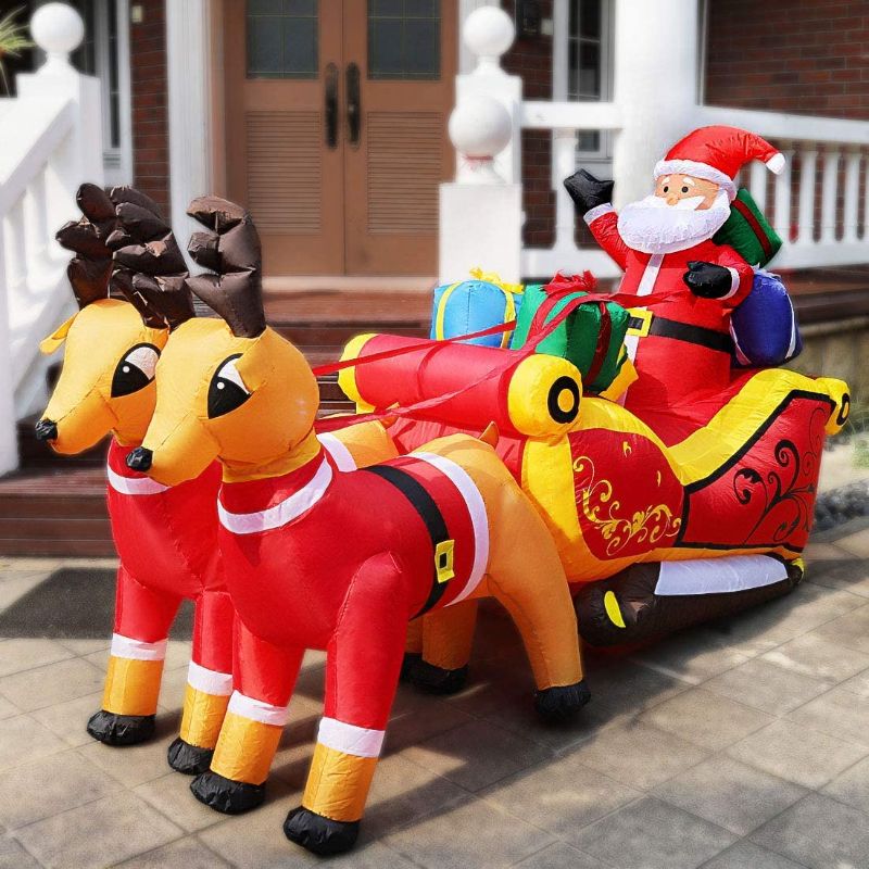 Photo 1 of VIVOHOME 7.2ft Long Christmas Inflatable LED Lighted Santa on Sleigh with Reindeers and Gift Boxes Blow up Outdoor Yard Decoration
