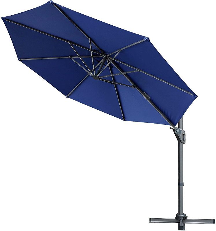 Photo 1 of BLISSUN 11FT OFFSET UMBRELLA, HANGING PATIO UMBRELLA WITH 360¡Ã ROTATION, OUTDOOR CANTILEVER UMBRELLA, OUTSIDE MARKET UMBRELLA WITH EASY TILT FOR GARDEN, BACKYARD, PATIO, POOL
