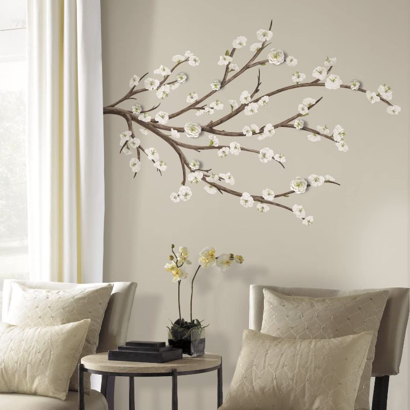 Photo 1 of 2PCK***RoomMates RMK3201GM White Blossom Branch Peel and Stick Giant Wall Decals with Flower Embellishments
