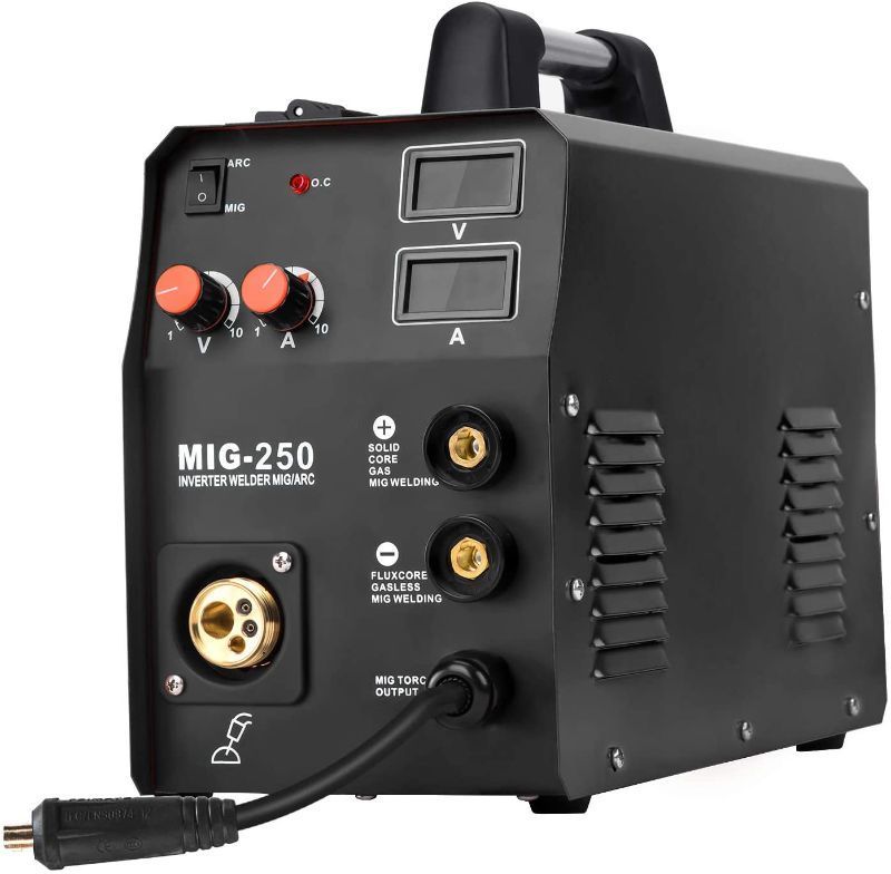 Photo 1 of *READ BELOW*  HZXVOGEN 220V Mig Welder IGBT Lift Tig Gas Gasless Stick Arc MMA Welding Machine No Gas Self- shielded Home Use Factory Machine (Mig250, Black)