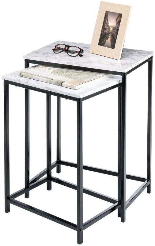 Photo 1 of **INCOMPLETE**mDesign Modern Nesting Side/End Table - Metal Wood Design - Sturdy Vintage, Rustic, Industrial Home Decor Accent Furniture for Living Room, Bedroom - Set of 2 - Marble/Black
