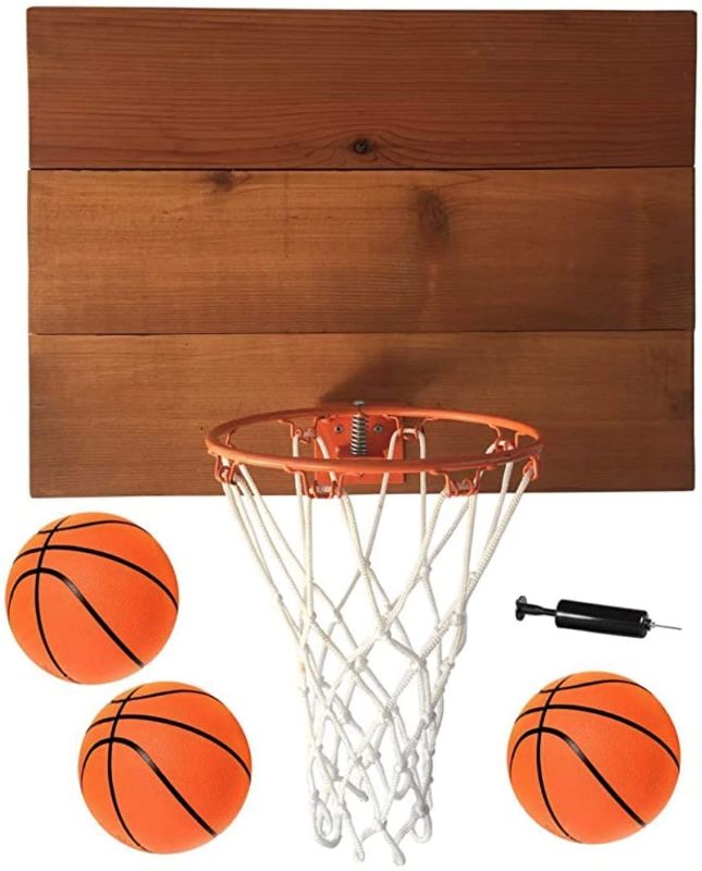 Photo 1 of **MISSING PARTS ** Cali Kiwi Pros Indoor Basketball Wood Backboard, for Wall Made with American Cedar. Includes 9” Hoop, Net & 3 Mini Basketballs & Hand Pump + 5 Bonus Balls
