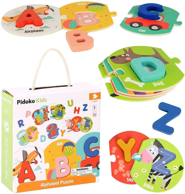 Photo 1 of Alphabet Flash Cards for Toddlers 2-4 Years - Montessori Toys for 2 year old - ABC Educational Gifts for 2 3 4 5 Year Olds - Preschool Learning Activities Wooden Letters Puzzle Flashcards Set
