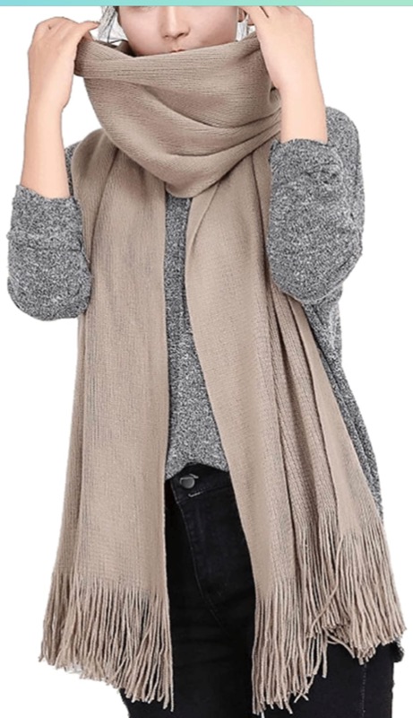 Photo 2 of Wander Agio Women's Warm Long Shawl Winter Warm Large Scarf Pure Color
(4 PACK) 2 GRAY 2 KHAKI