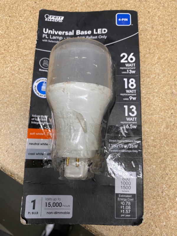 Photo 2 of 13-Watt/18-Watt/26-Watt Equivalent PL Vertical 4-Pin Universal Color Select (2700K,3500K,4100K) LED Light Bulb (1-Bulb)
