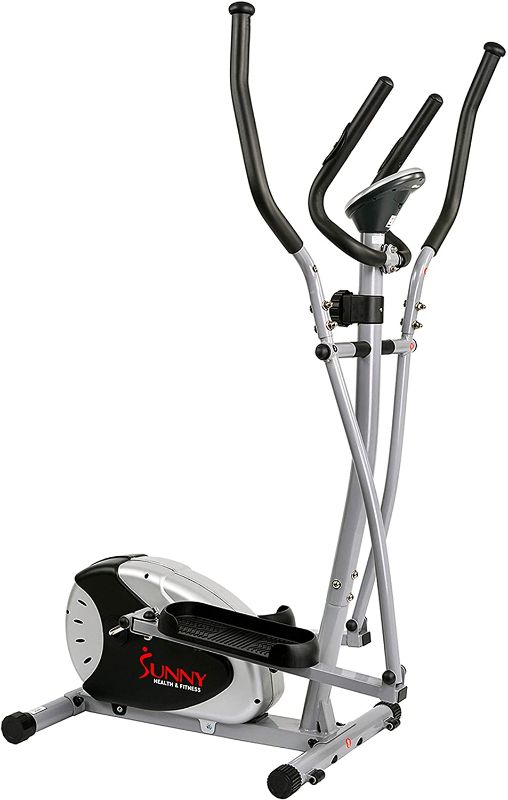 Photo 1 of Sunny Health & Fitness SF-E905 Elliptical Machine Cross Trainer with 8 Level Resistance and Digital Monitor , Gray, White, 28 L x 17 W x 57 H
