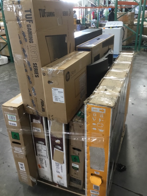 Photo 1 of PALLET OF DAMAGED TVS AND MONITORS SOLD FOR PARTS AS IS.