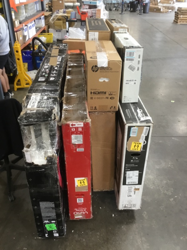 Photo 1 of PALLET OF DAMAGED TVS AND MONITORS, SOLD FOR PARTS, AS IS.