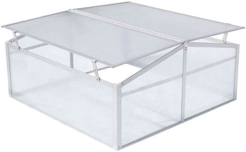 Photo 1 of **incomplete**** Hanover, HANGHMN-2NAT 39-in. Double Garden Bed Cold Frame Mini-Greenhouse Plant Protector-Lightweight and Portable, Natural/Silver  
