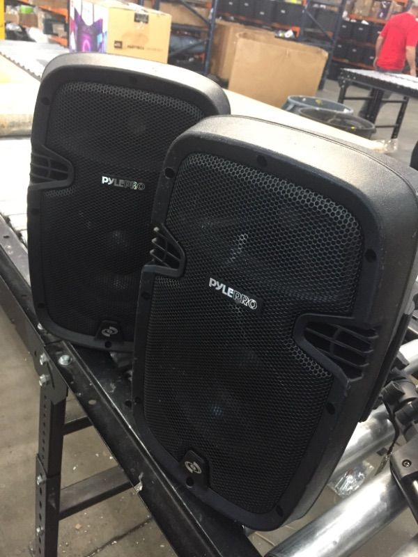 Photo 2 of **USED, MISSING PARTS, SCRATCHES TO SPEAKERS**
Pyle PPHP155ST Wireless Portable PA Speaker System - 1500W High Powered Bluetooth Compatible Active Outdoor Sound Speakers w/ USB SD MP3 RCA - 35mm Mount, Stand, Microphone, Power Cable, Black, 15"
