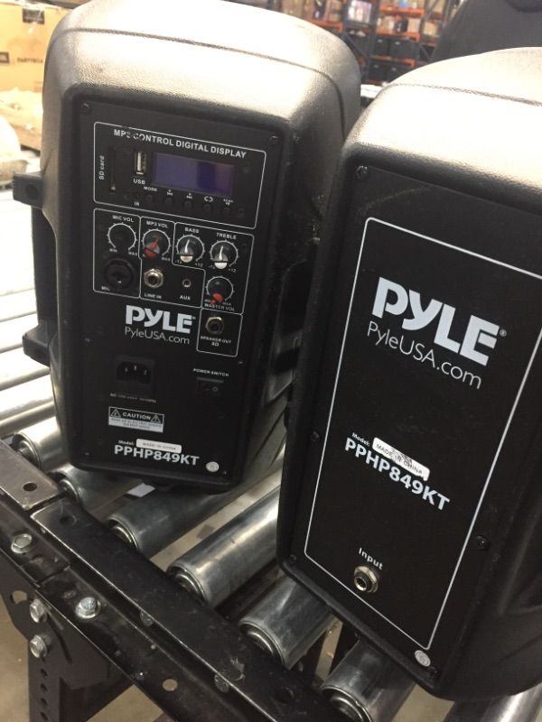 Photo 4 of **USED, MISSING PARTS, SCRATCHES TO SPEAKERS**
Pyle PPHP155ST Wireless Portable PA Speaker System - 1500W High Powered Bluetooth Compatible Active Outdoor Sound Speakers w/ USB SD MP3 RCA - 35mm Mount, Stand, Microphone, Power Cable, Black, 15"
