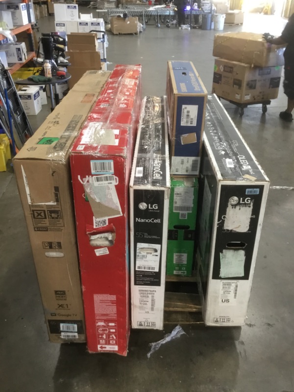 Photo 1 of Pallet of assorted damaged and broken TVs and monitors 