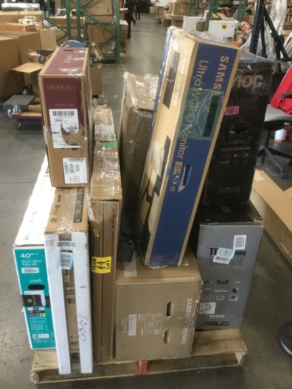 Photo 1 of Pallet of assorted broken and damaged monitors and TVs