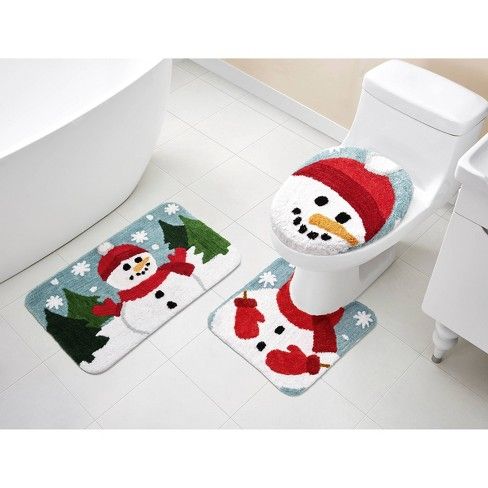 Photo 1 of 3pc Snowman Holiday Bath Rug Set - VCNY
