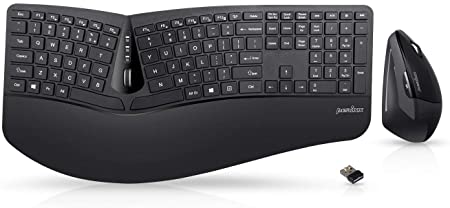 Photo 1 of Perixx Periduo-605, Wireless Ergonomic Split Keyboard and Vertical Mouse Combo, Adjustable Palm Rest and Membrane Low Profile Keys, Black, US English Layout (11633)
