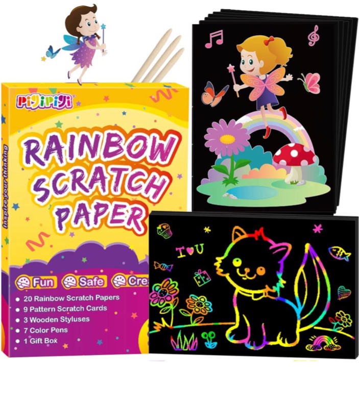 Photo 1 of QXNEW Art and Craft Gift for Kids - Magic Scratch Rainbow Paper Art Set for Girls Boys Activity Coloring Doodle Drawing Pad Card Board Supply Kit for Children Teen Birthday Toy