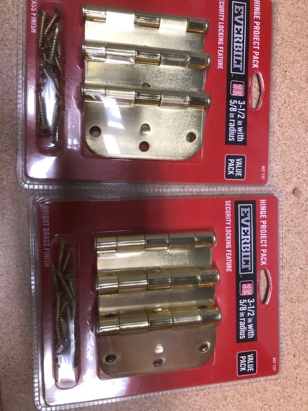 Photo 2 of 2 PACKS OF 3-1/2 in. Bright Brass 5/8 in. Radius Security Door Hinges Value Pack (3-Pack)