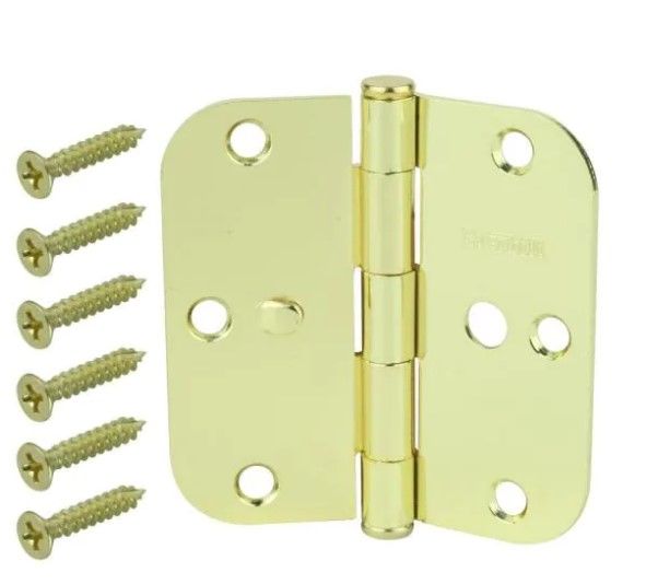 Photo 1 of 2 PACKS OF 3-1/2 in. Bright Brass 5/8 in. Radius Security Door Hinges Value Pack (3-Pack)