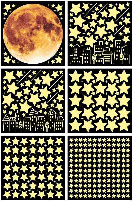 Photo 1 of 2 PACKS, FANTASTIX] GS-603 Mooncity, Glow in The Dark Decals, Super Bright and Lasting Luminous Self-Adhesive Removable PVC Stickers for Kids Children Toddler Bedroom Wall Ceiling Decoration
