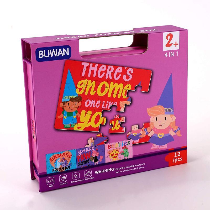 Photo 1 of BUWAN Jigsaw Puzzles for Kids 4 in 1 Box 12 Pieces Toddler Children Educational Learning Puzzles Toys Set with Dry Erase White Board and Mirror for Boys and Girls 3-5 Year Old (Best Friends)
