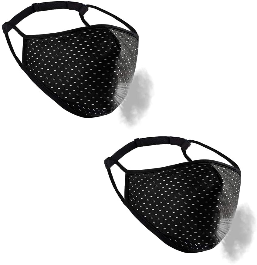 Photo 1 of 2 PACKS OF GEOUSY 2 Pcs Sports Face Mask - Adjustable Strap for Custom Fit, Reusable & Machine Washable, Breathable Fabric, Four-Layer Design Workout Mask (Black)
