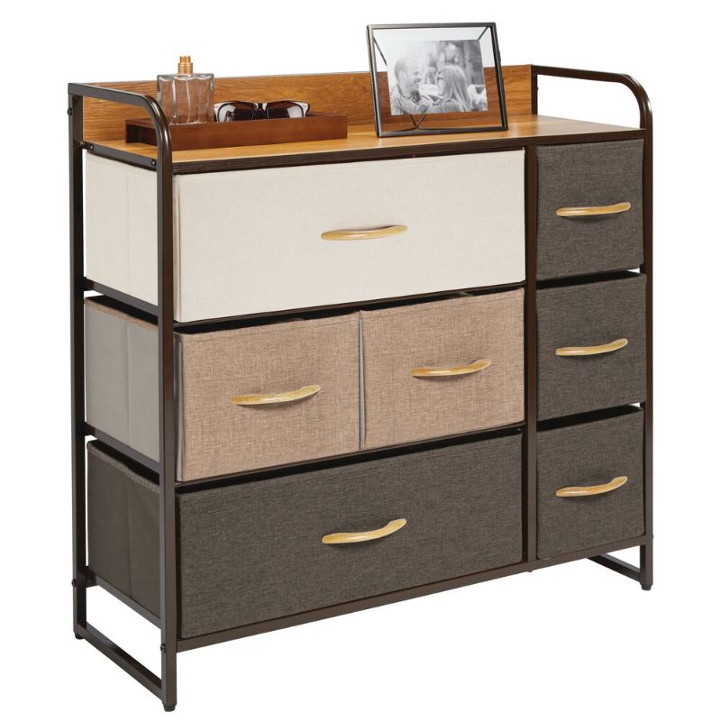 Photo 1 of 7 Drawer Wide Storage Dresser Organizer with Wood Shelf in Multi/Espresso, 11.4" X 31.5" X 31", by MDesign
