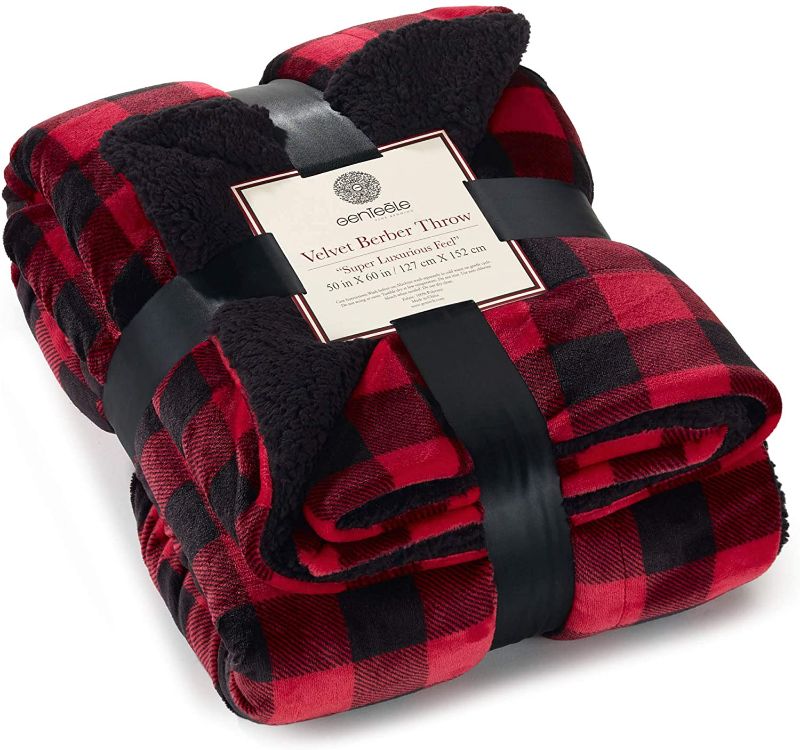 Photo 1 of Genteele Sherpa Throw Blanket Super Soft Reversible Ultra Luxurious Plush Blanket (50 inches x 60 inches, Buffalo Check Red/Black)
