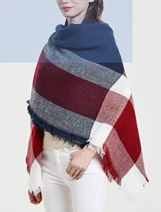 Photo 1 of 2/Wander Agio Womens Warm Blanket Scarf Square Winter Shawls Large Infinity Scarves Stripe Plaid Scarf
