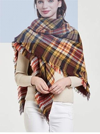 Photo 1 of 2/Wander Agio Womens Warm Blanket Scarf Square Winter Shawls Large Infinity Scarves Stripe Plaid Scarf
