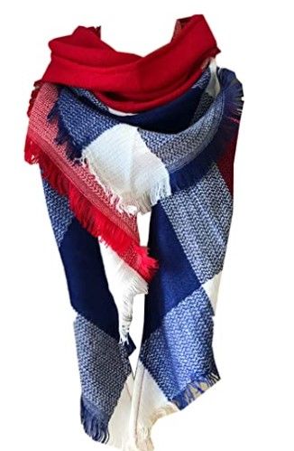 Photo 1 of 2-Wander Agio Womens Warm Long Shawl Winter Wraps Large Scarves Knit Cashmere Feel Plaid Triangle Scarf
