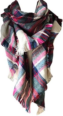 Photo 1 of 2-Wander Agio Womens Warm Long Shawl Winter Wraps Large Scarves Knit Cashmere Feel Plaid Triangle Scarf
